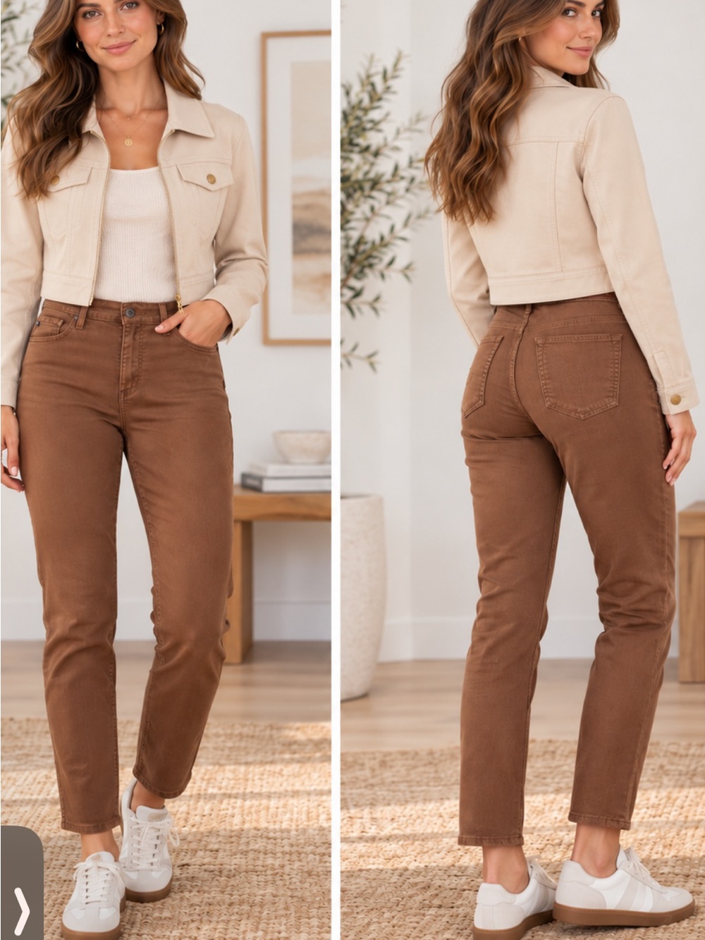 Ag Adriano Goldschmied High-Rise Cropped Straight Jeans in Brown